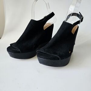 Torrid Womens Covered Black Tall Platform  Peep Toe Open Heel Casual San…